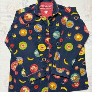 P.J. Salvage Coral and Navy Breakfast-Print Pajama Top